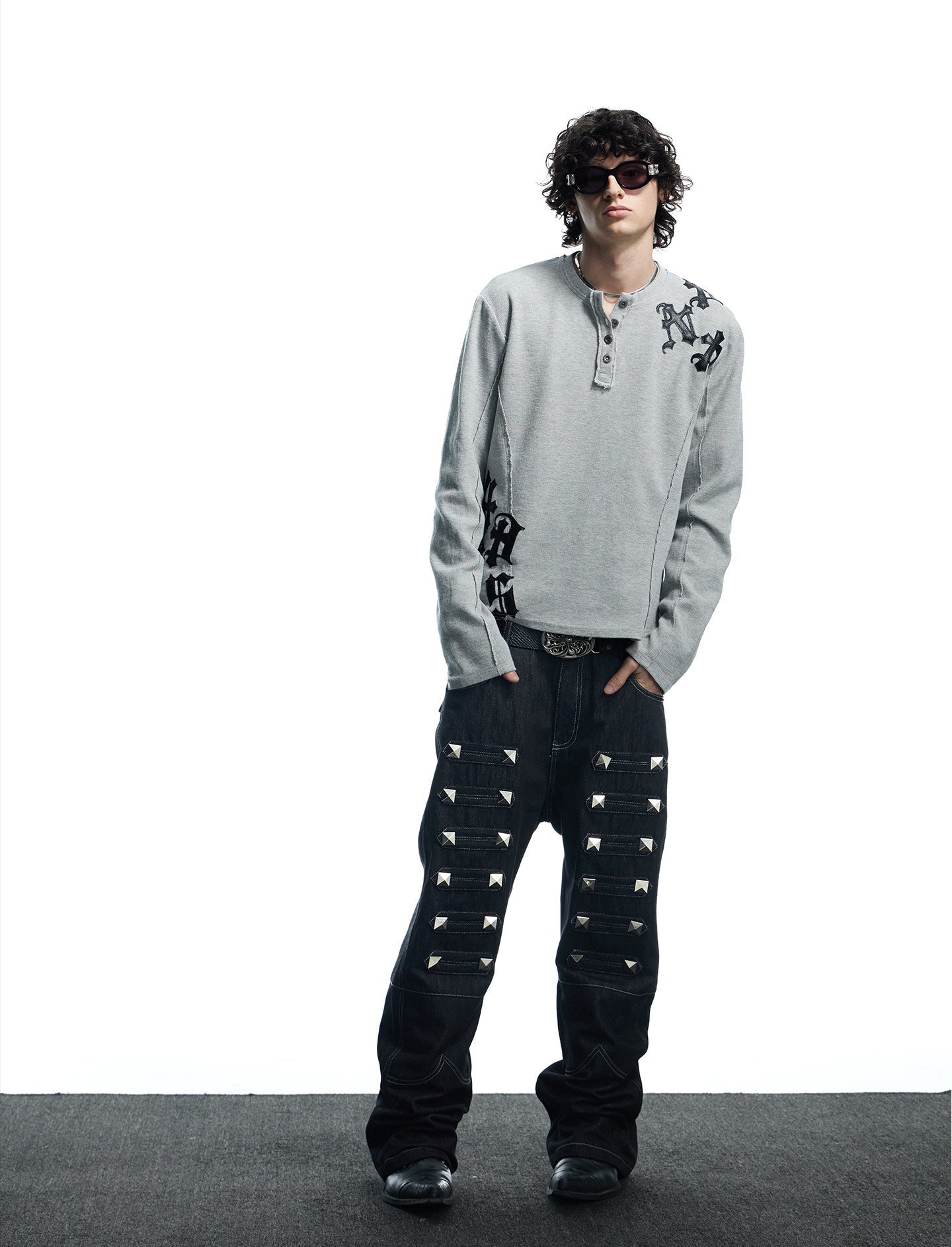 Street Style Waffle Henry Neck T-Shirt