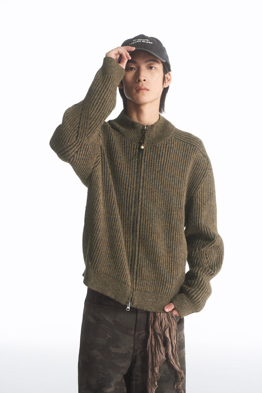 Ribbed Double Zipper Cardigan