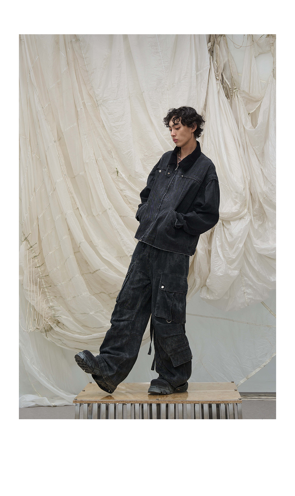 Washed multi-pocket bomber pants