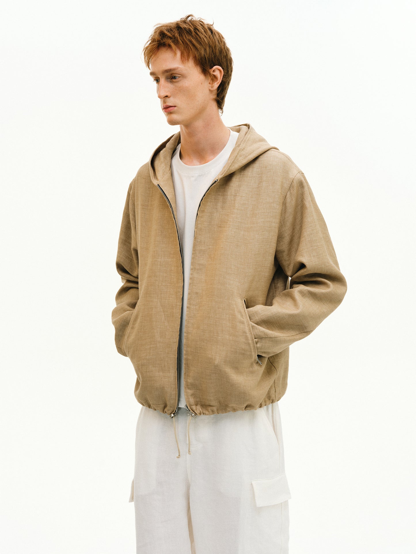 Linen-blend hooded jacket