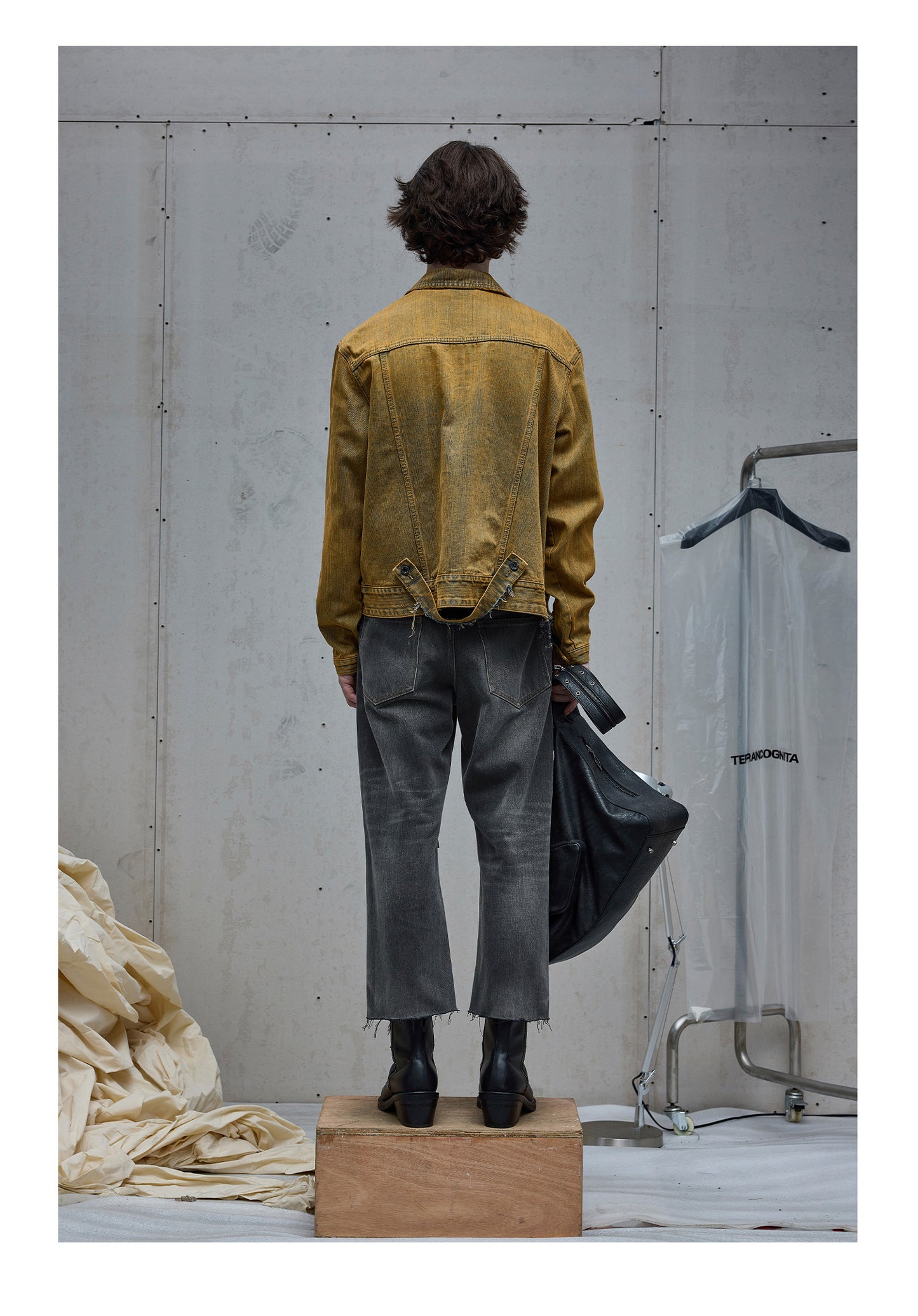 Mud Dyed Yellow Destroyed Denim Jacket