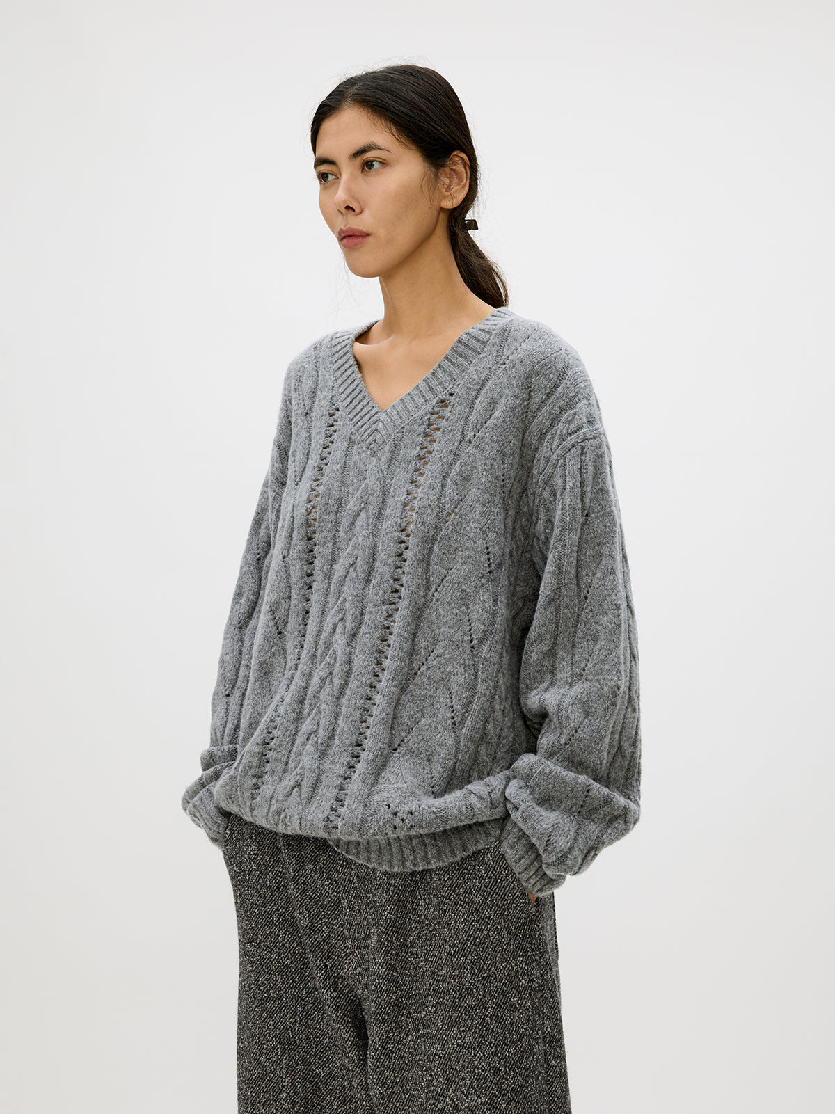 V-neck cable knit sweater