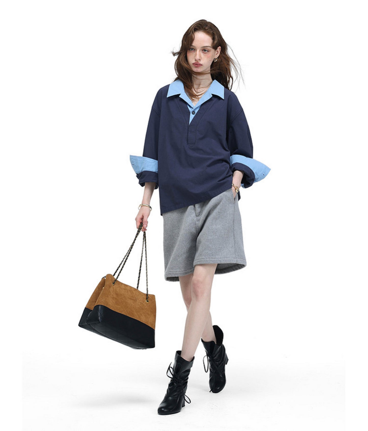 Color-Block Faux Two-Piece Shirt