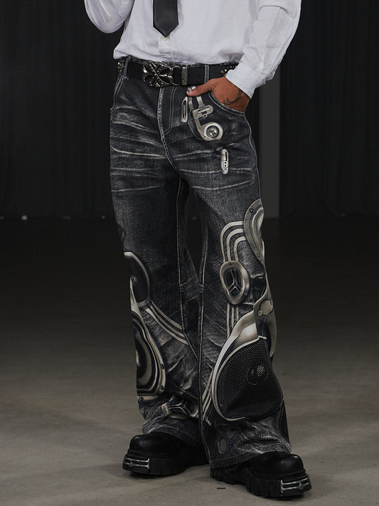 Original Print Flared Straight Pants