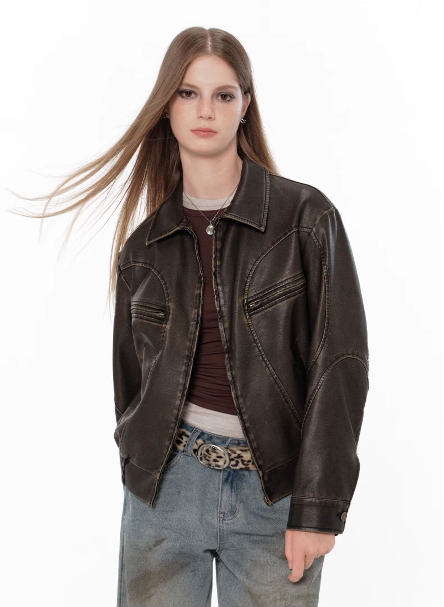 Washed Old Brown Leather Jacket