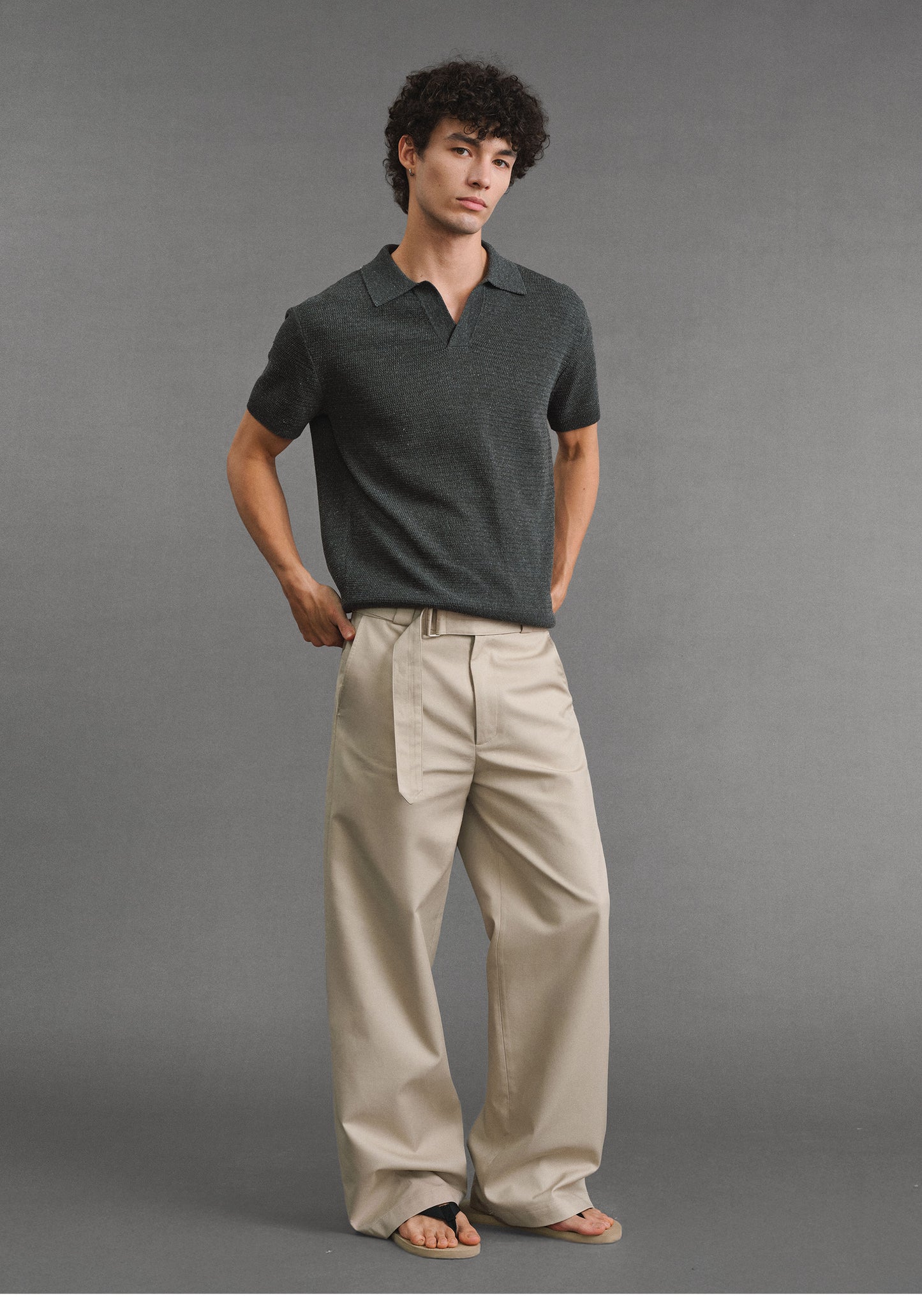 Straight-Leg Casual Pants with a Belt