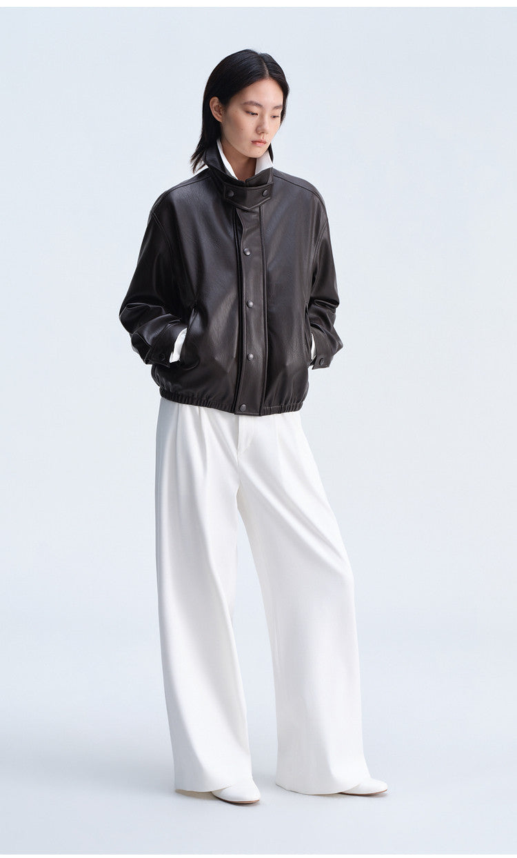 Casual Loose-Fit Harrington Jacket with Double Collar