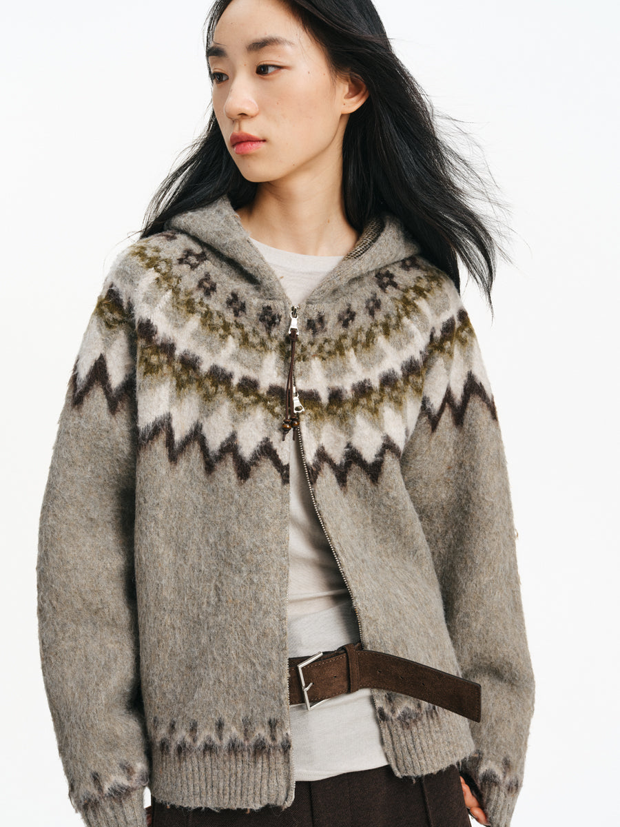 Fair Isle Hooded Jacquard Cardigan
