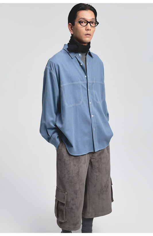 Stitch-Decorated Casual Shirt