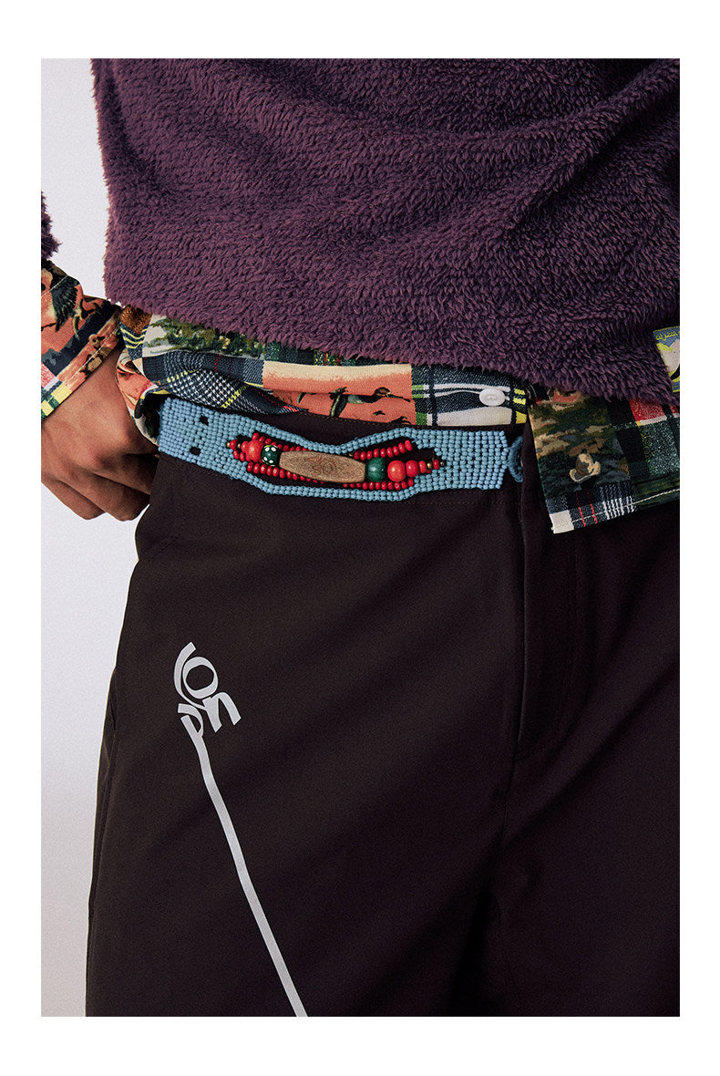 Hand-beaded waistband waterproof casual pants