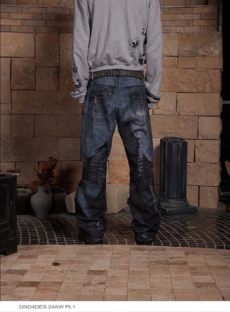 Total Chain Lace Stitch Bootcut Straight Pants