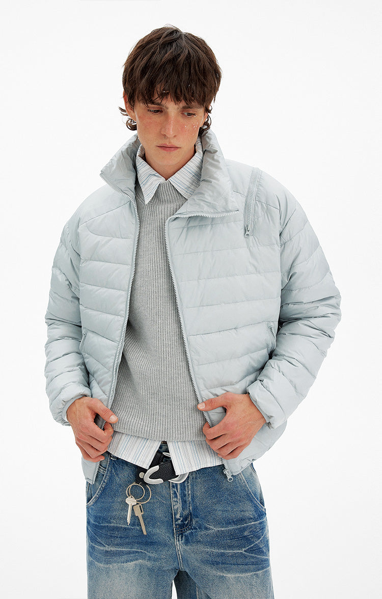 Simple Diagonal Zipper Down Jacket