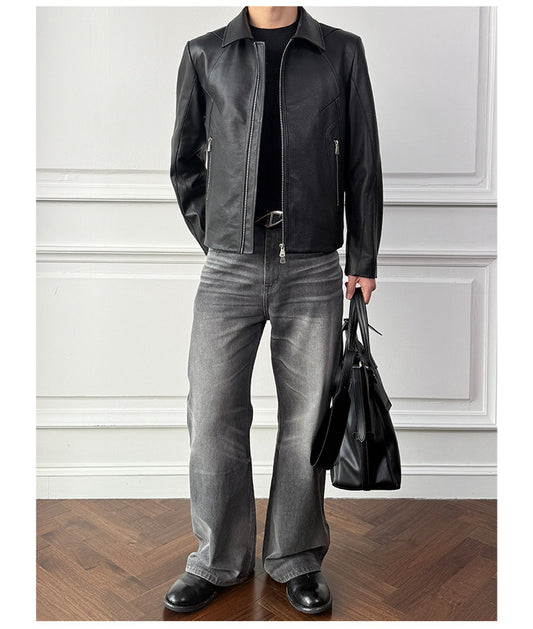 Top-Grain Leather Collared Jacket