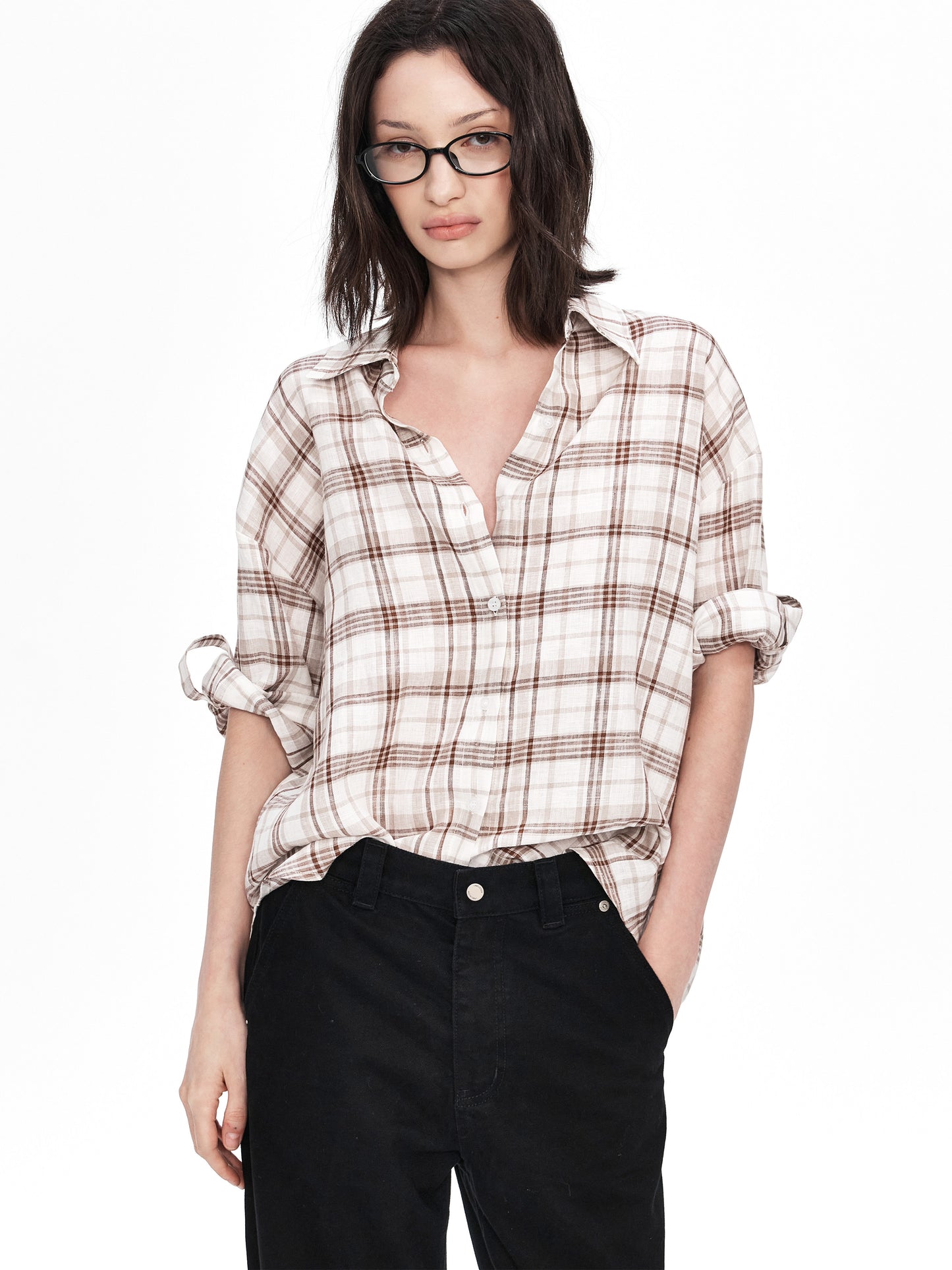 Lightweight Checkered Shirt with Rolled Sleeves
