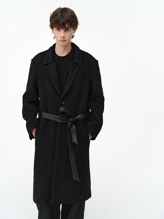 Overcoat with a leather belt