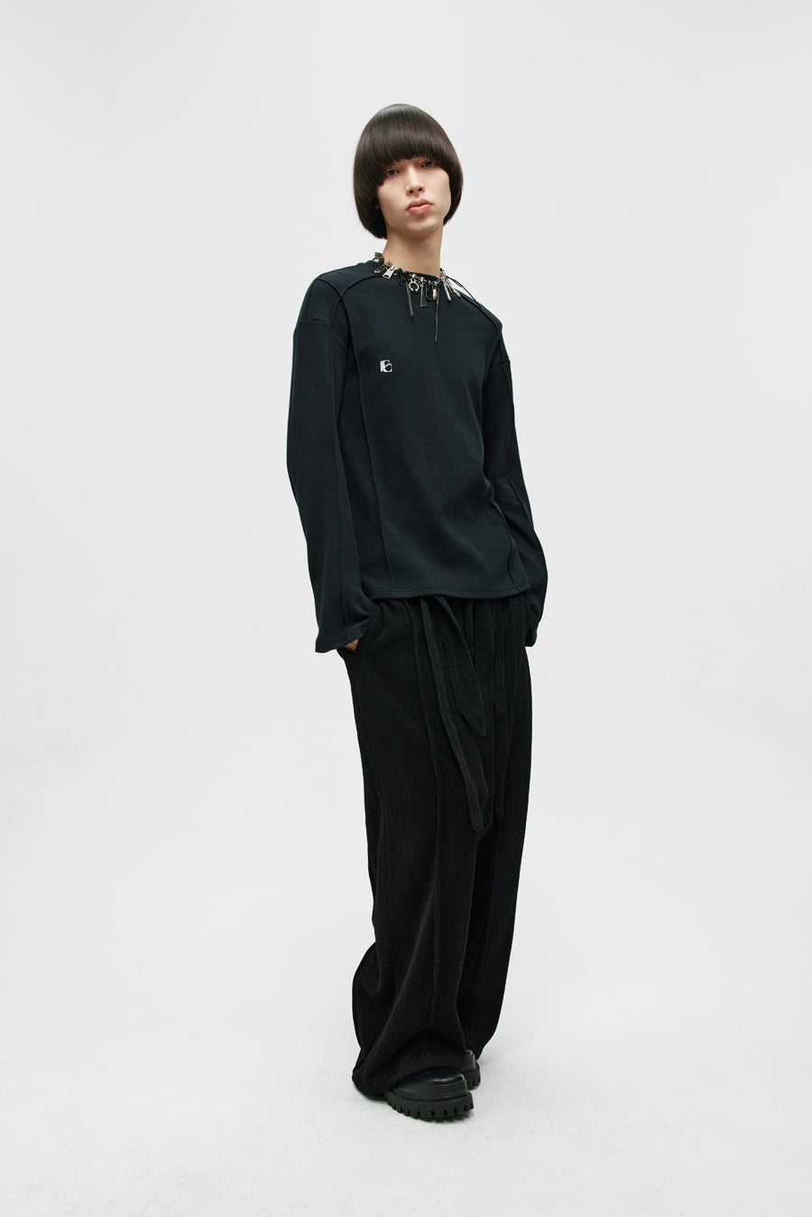 Double Belt Center Seam Wide Pants