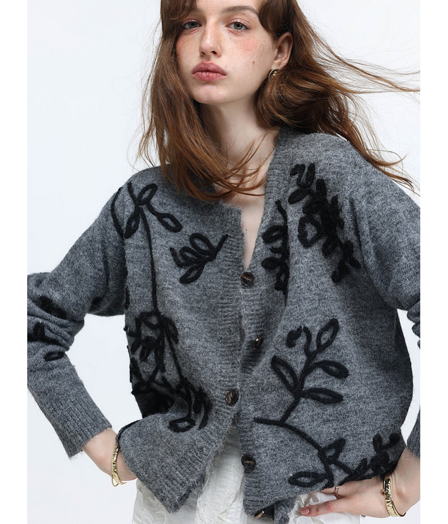 Vintage-Style Floral-Print Wool Cardigan