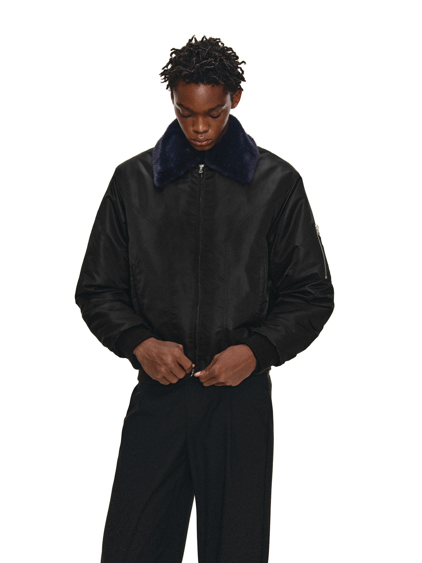 Contrast Fur Collar Bomber Jacket