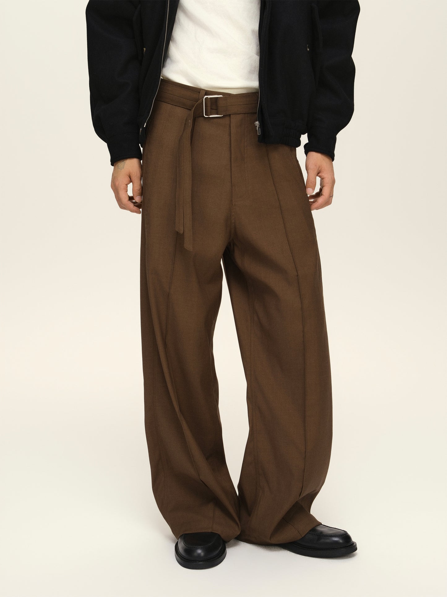 Adjustable waistband loose wide leg pants