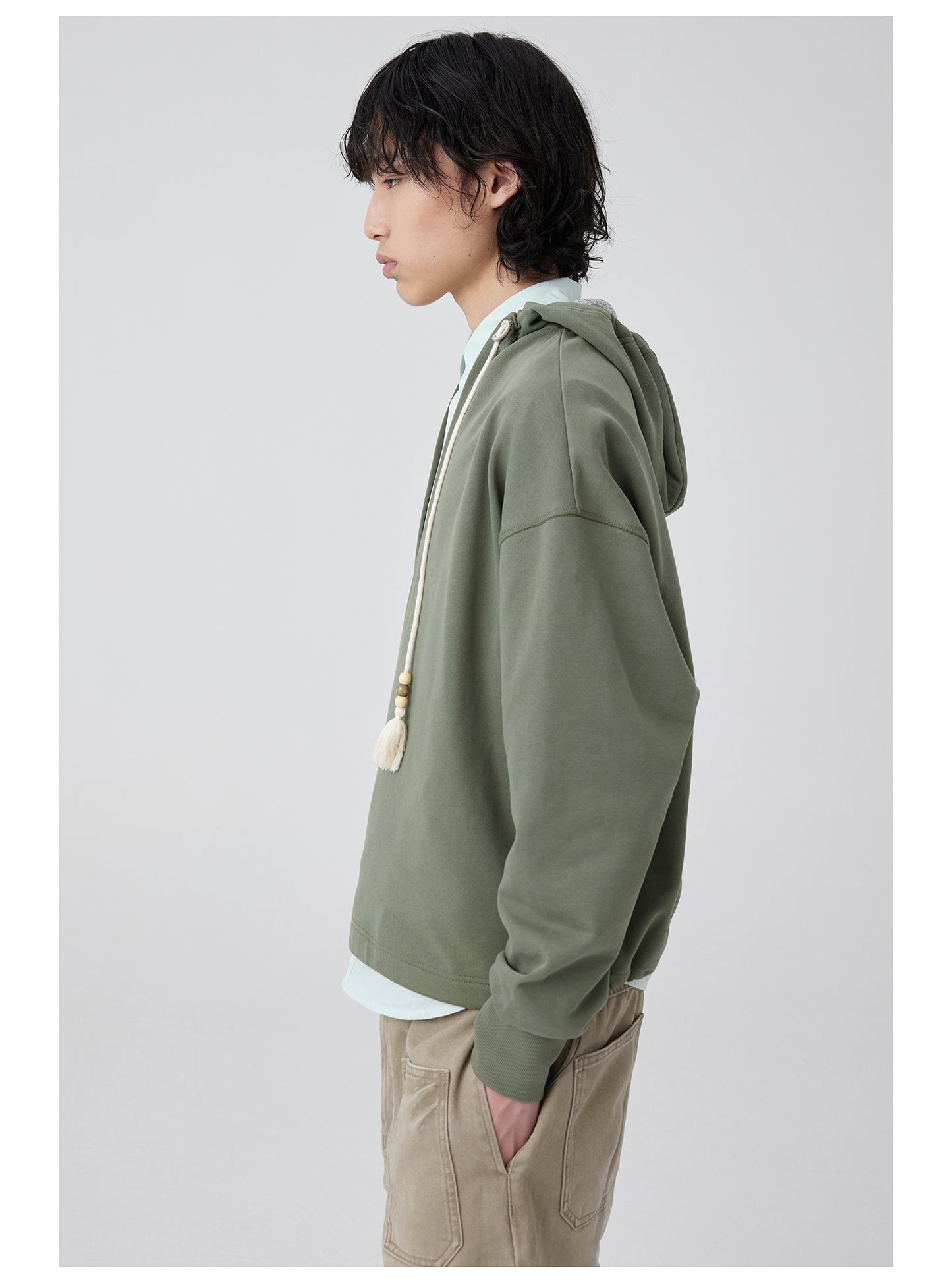 Overlap slant placket hooded sweatshirt