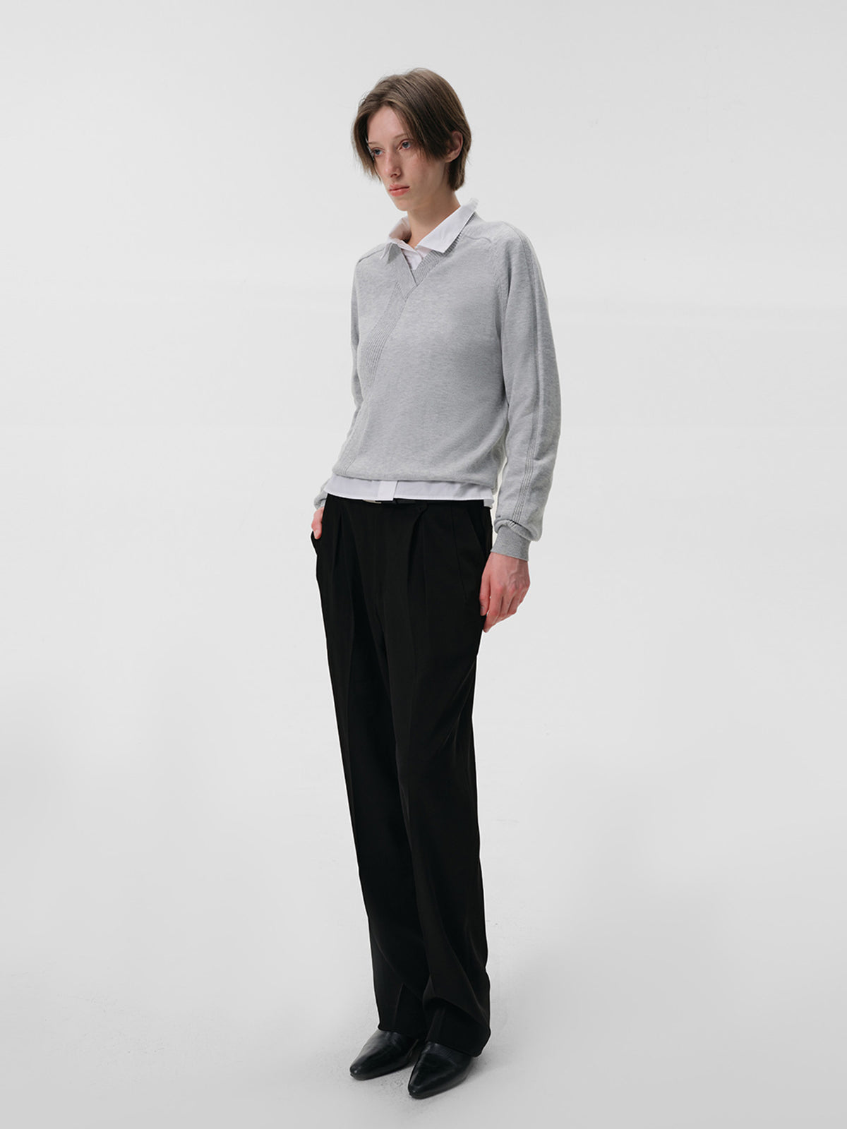 Saddle-Shoulder Knit Pullover