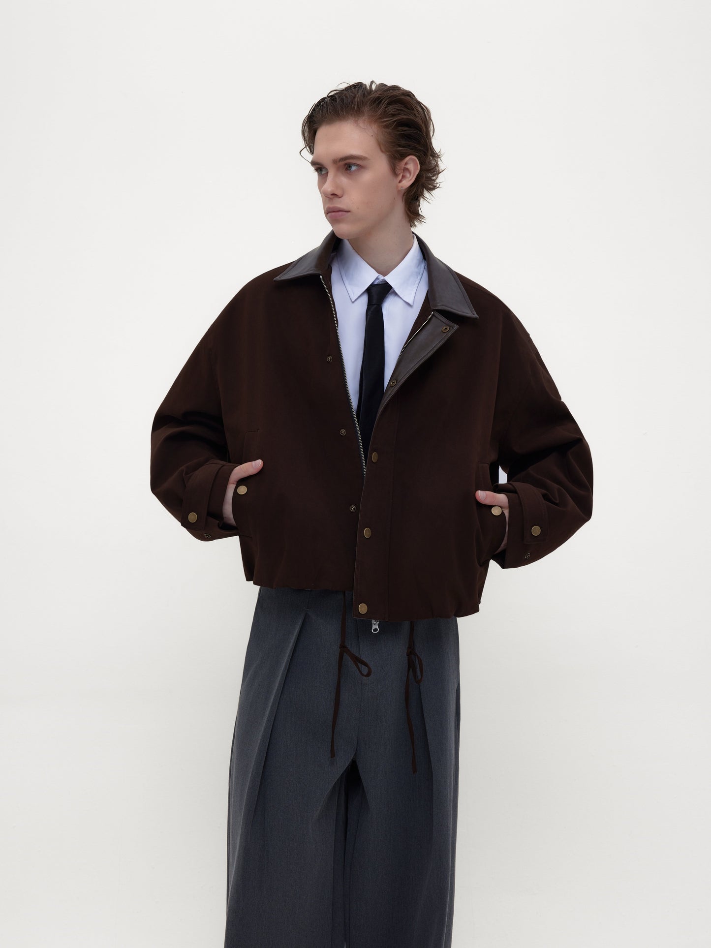 Burn-style leather-collar cotton jacket