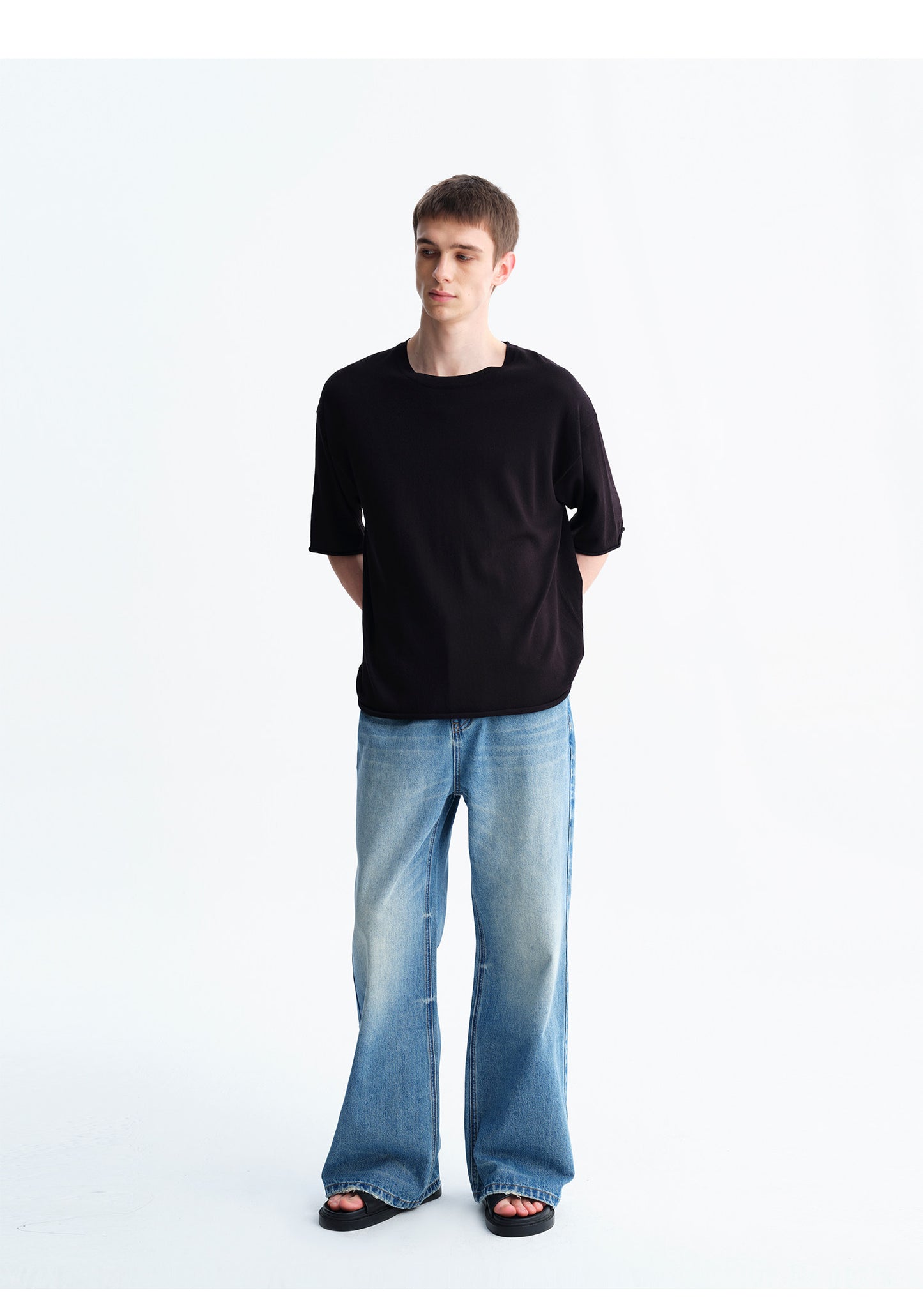 Slim-Fit Casual Denim Pants with Faded Details