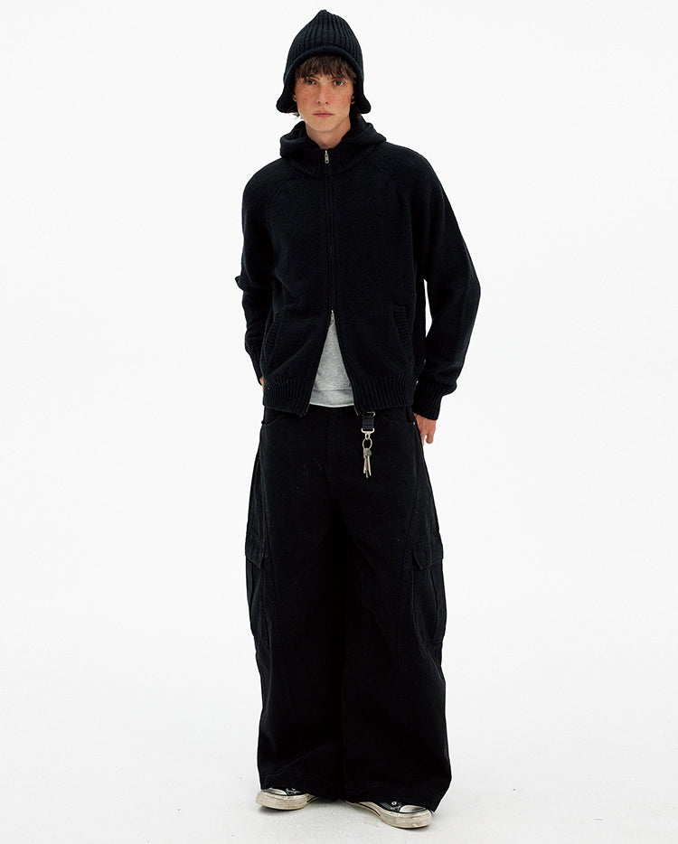 Patchwork Hooded Knit Cardigan