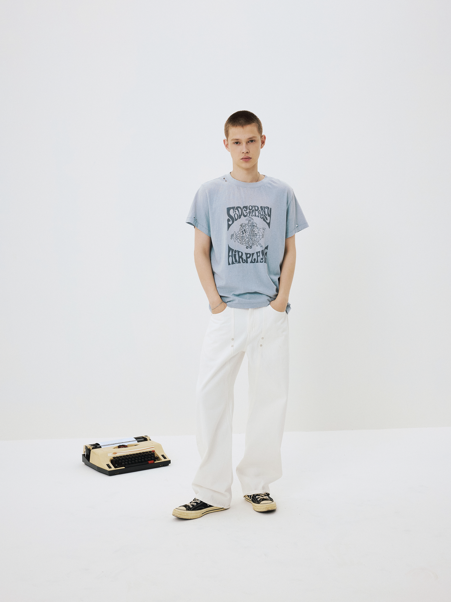 Twist-Stitch Embroidered Riveted Denim Pants