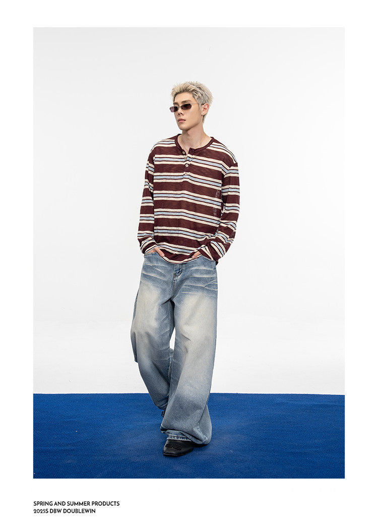 Vintage Distressed 3D Pleated Jeans