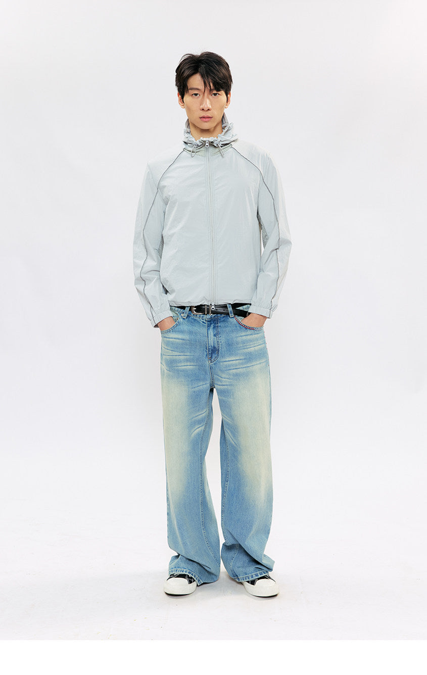 Wide-leg casual jeans with whiskers