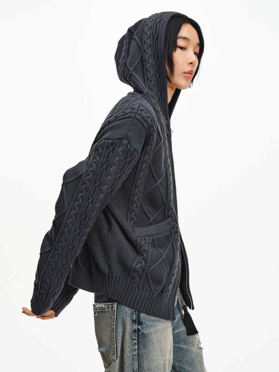 Hooded Cable-Knit Jacket