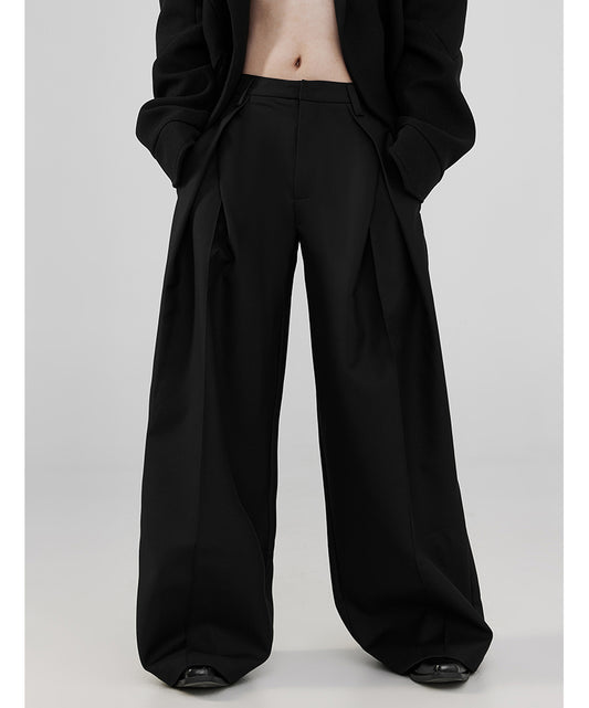 Three-dimensional pleated wide pants