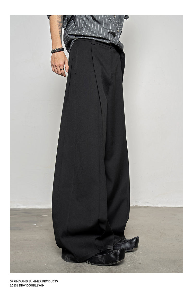 3D Reverse Pleated Wide-Leg Pants
