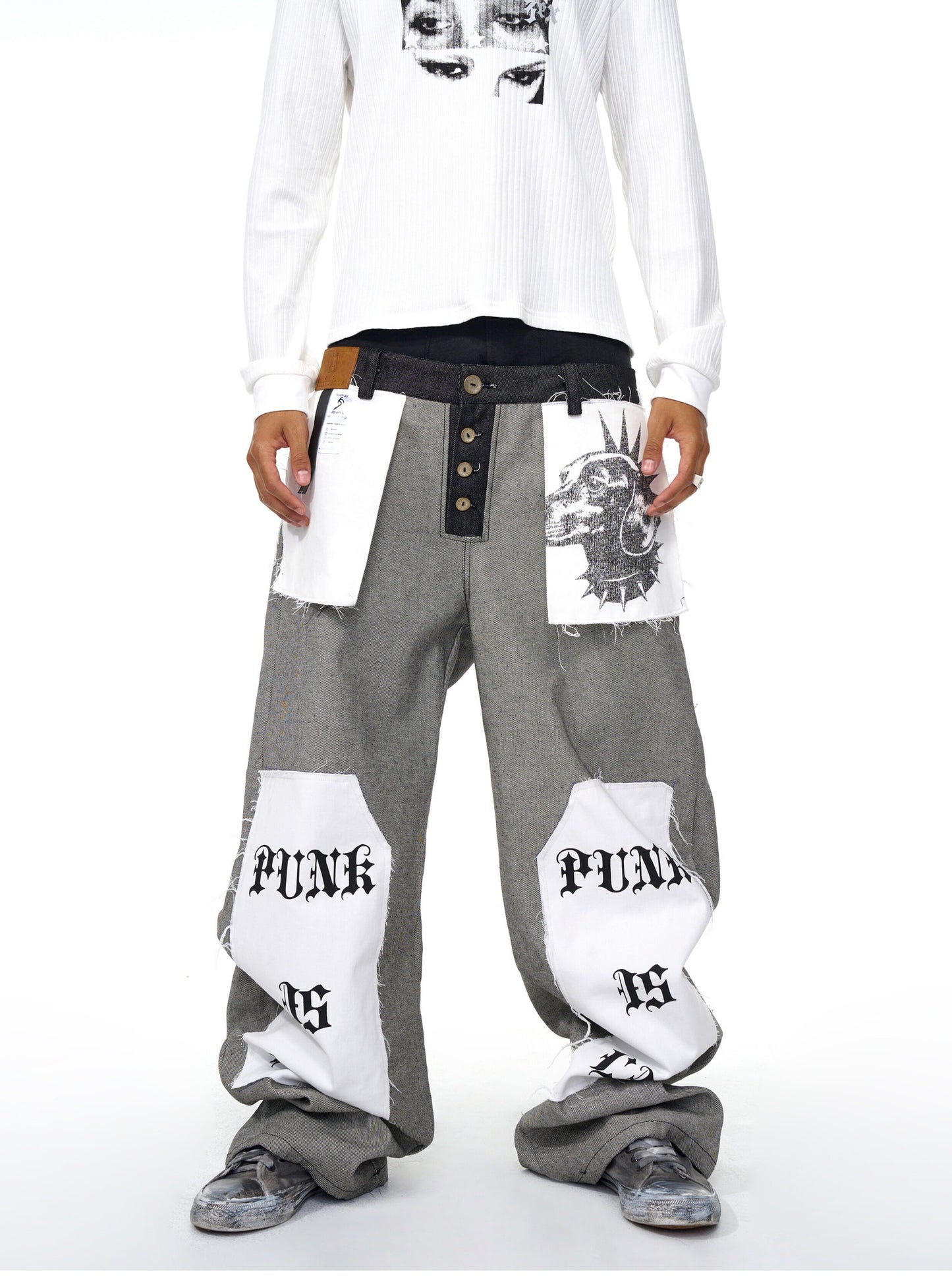 Niche Print Letter-Print Wide-Leg Jeans