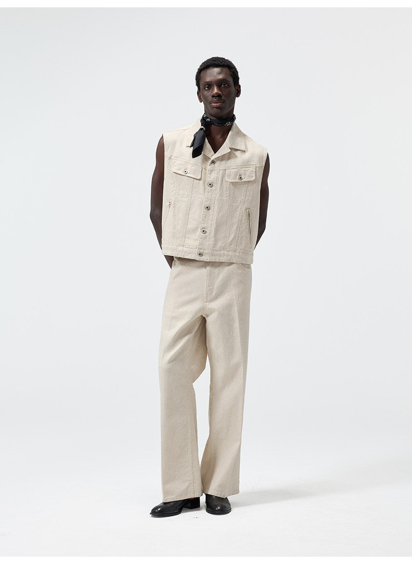 Cuban-Collar Short Denim Vest