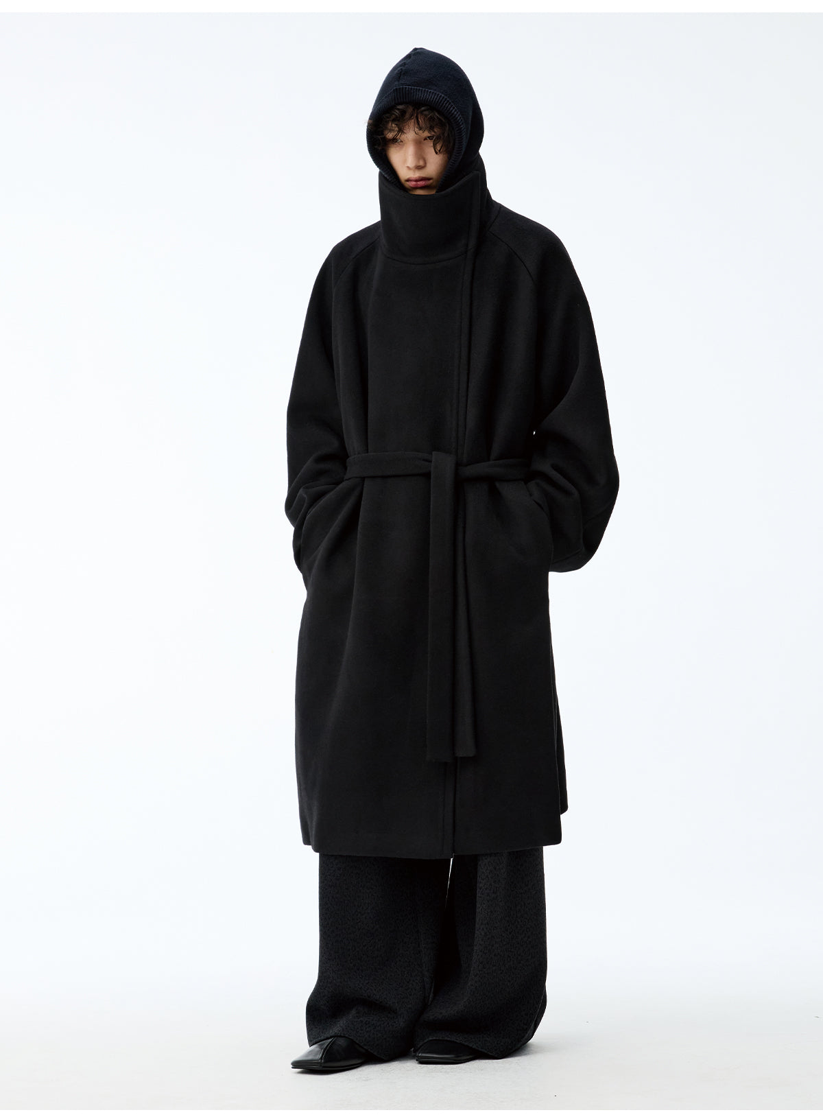 Diagonal Zipper Wool Coat