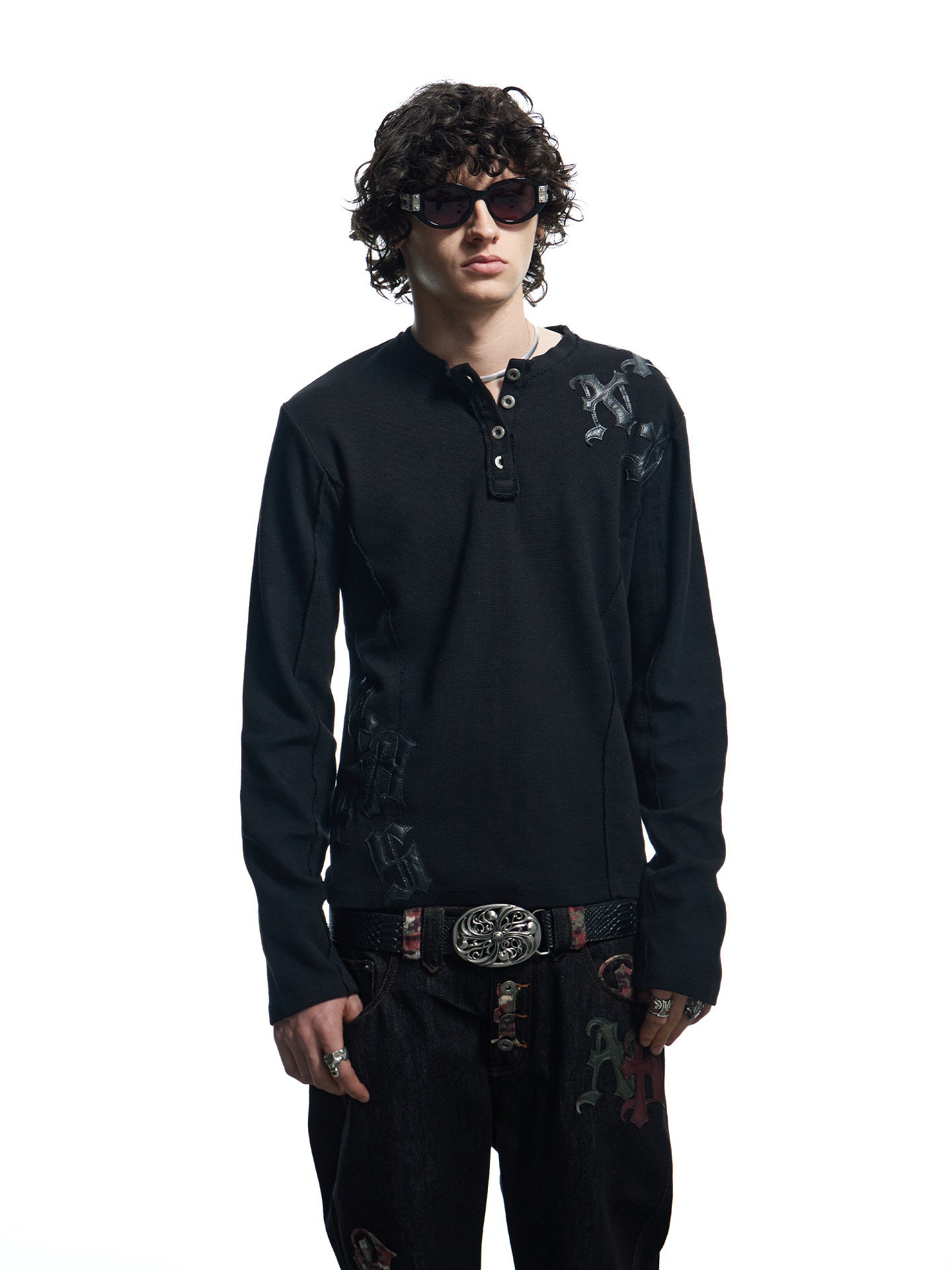 Street Style Waffle Henry Neck T-Shirt