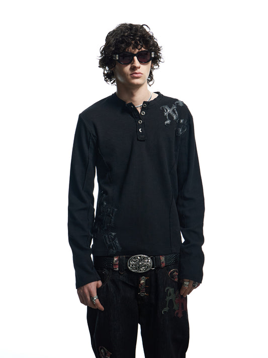 Street Style Waffle Henry Neck T-Shirt