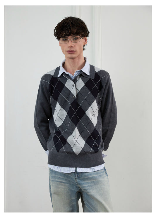 Wool Blend Diamond Pattern Sweater