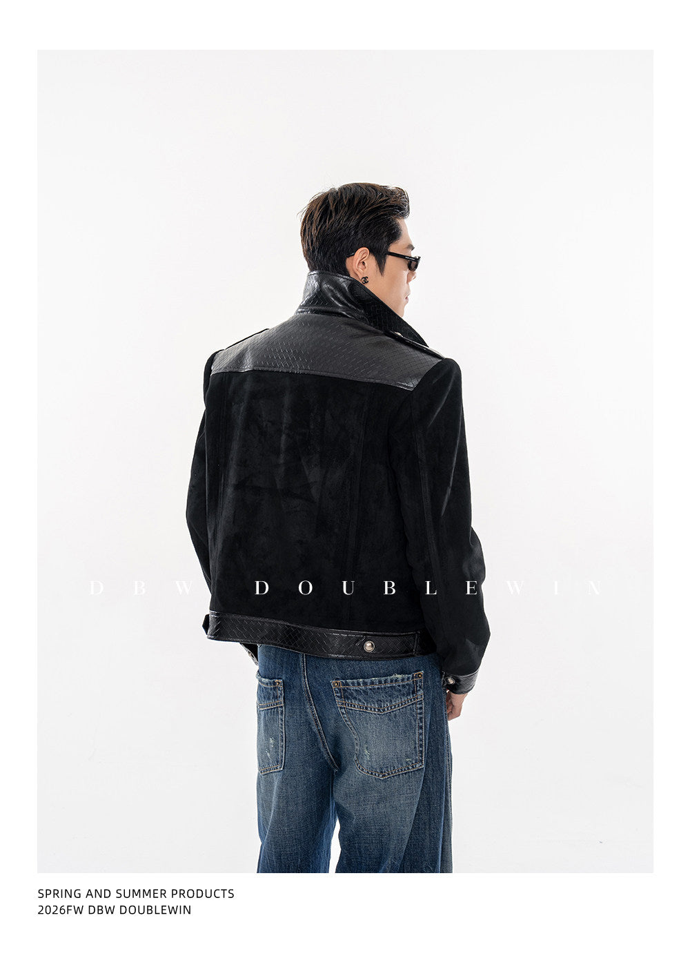 Textured Leather Patchwork Suede Short Jacket