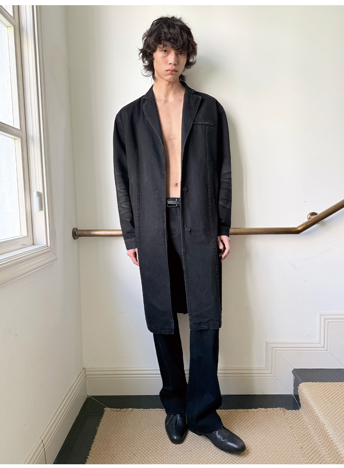 Honeycomb-Wash Denim Coat