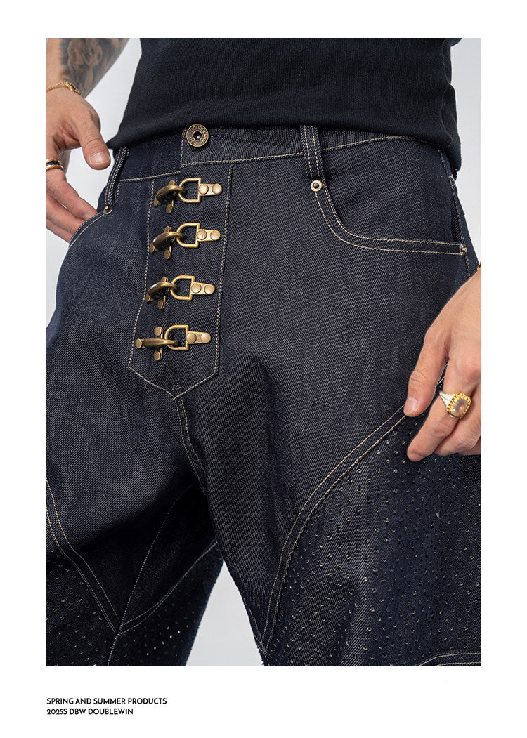 Wide-leg jeans with laser-cut detailing
