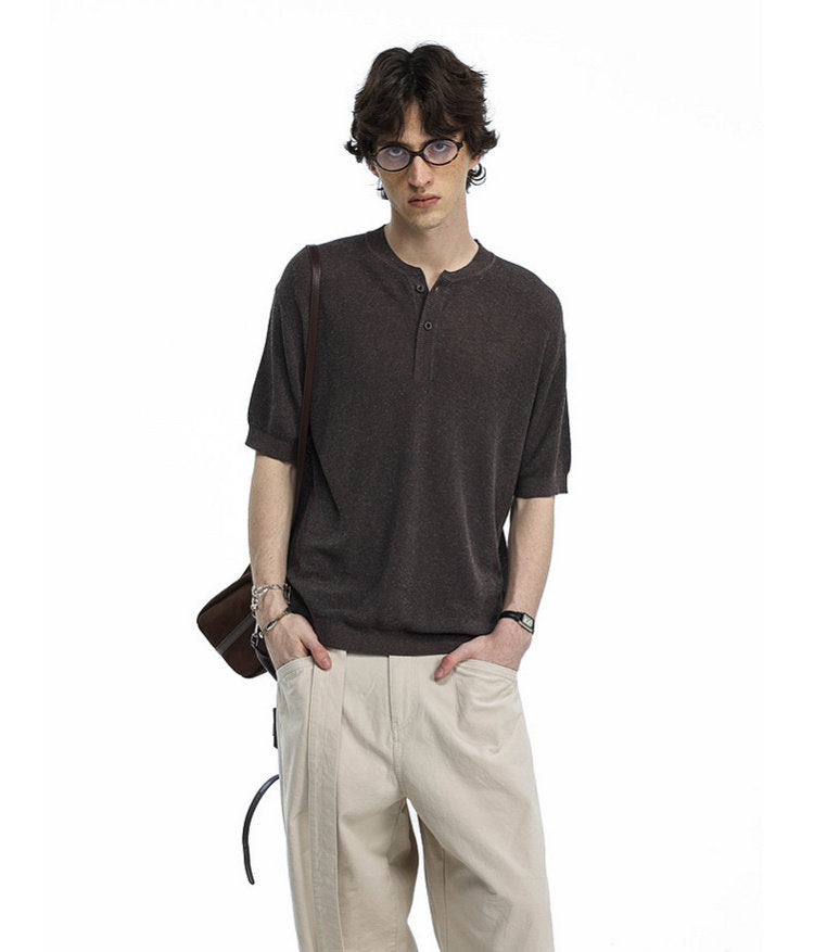 Henley-neck knit shirt
