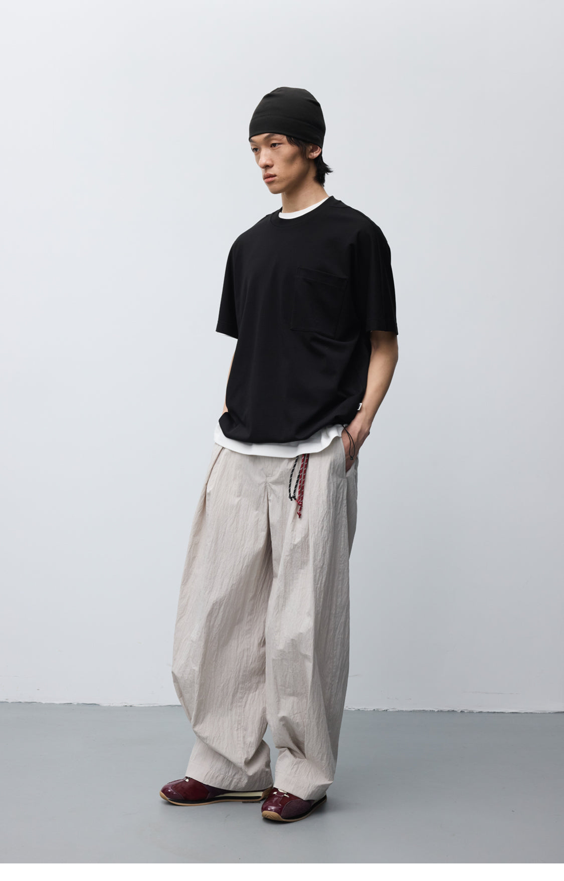 Drawstring loose-fitting T-shirt