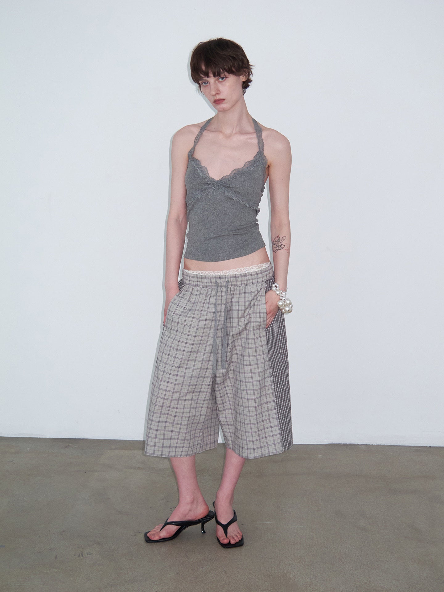 Checkered Patchwork Color-Block Shorts