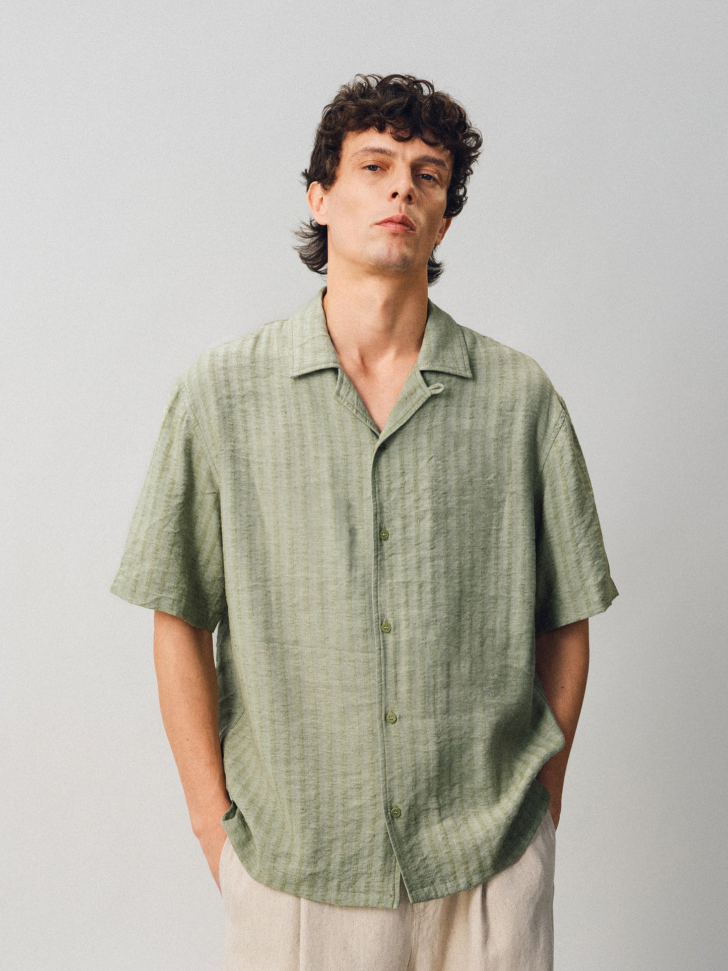 Jacquard Linen Striped Shirt