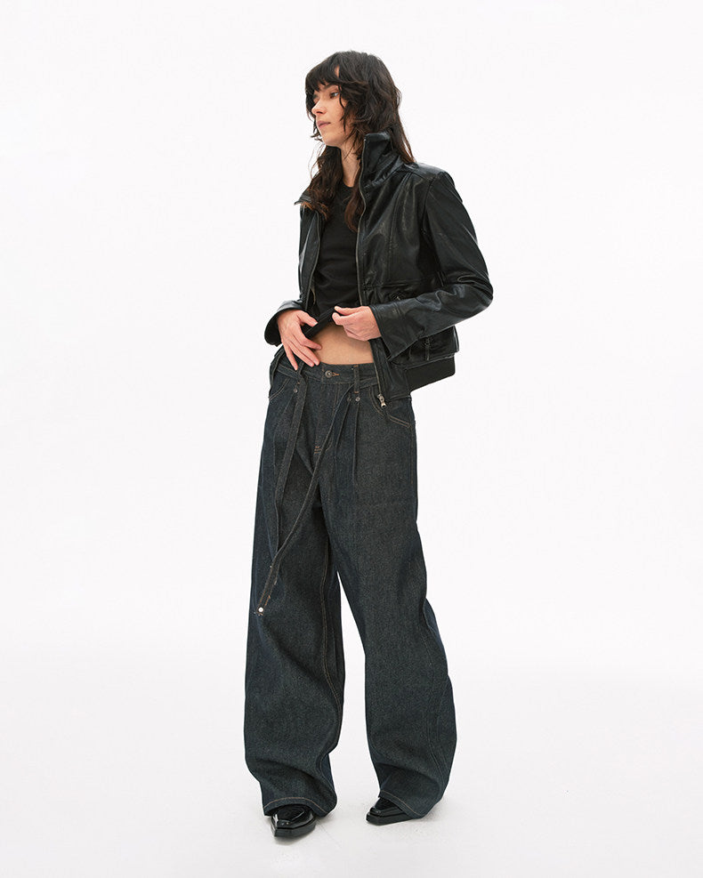 Minimalist Lace-Up Raw Denim Pants