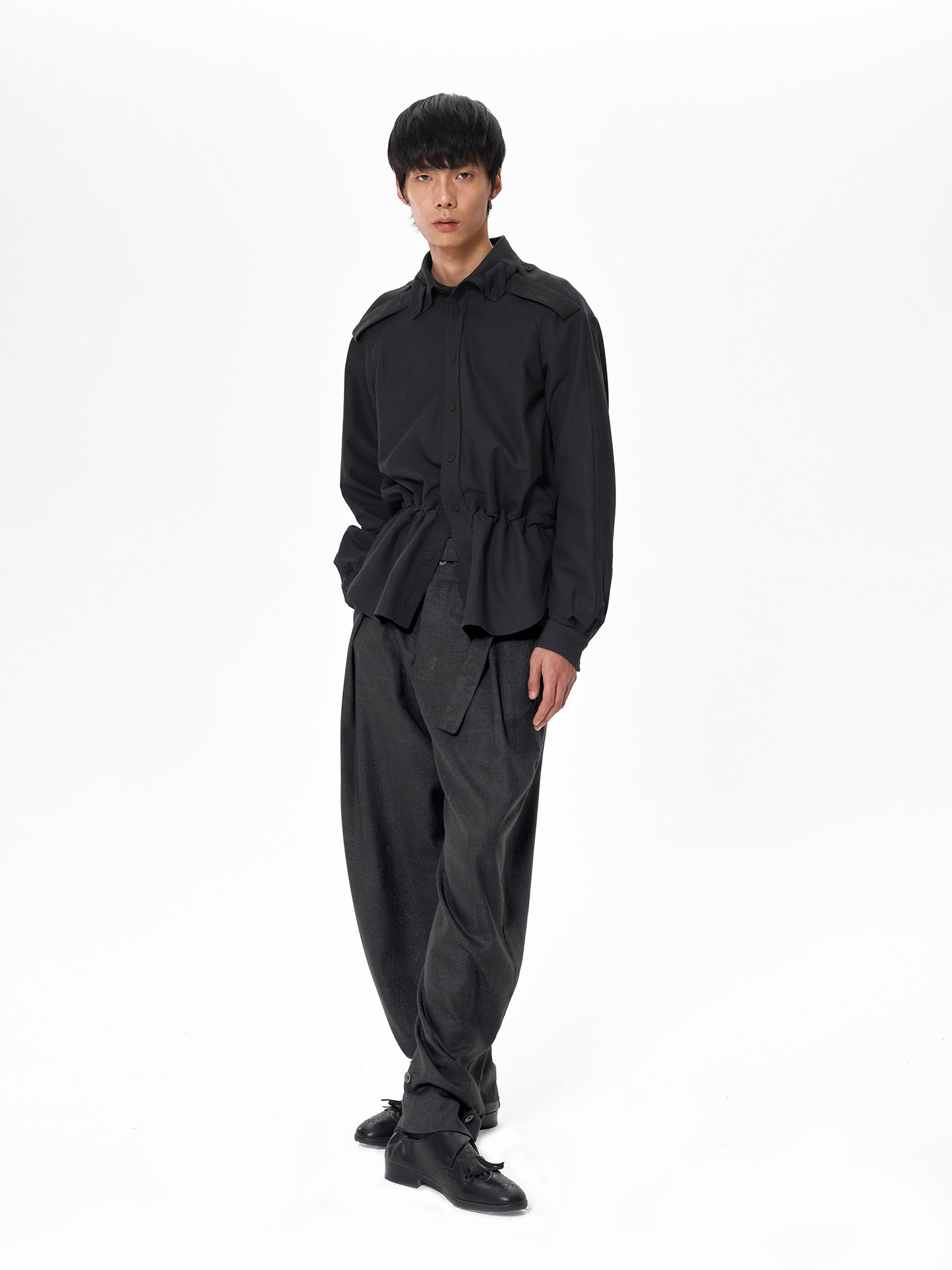 Linen-textured Casual Pants