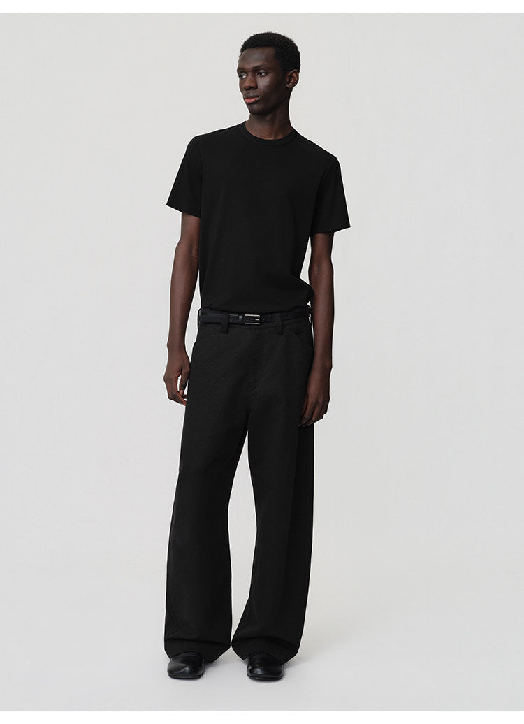 Curved Straight-Leg Casual Pants